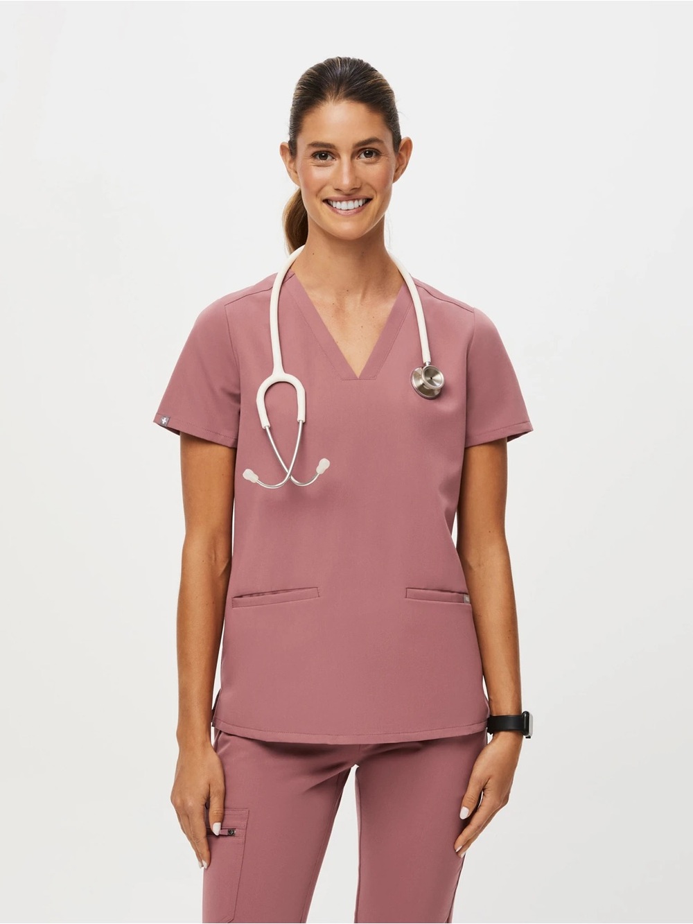 FIGS Scrub Set Mauve XS Petite - Casma Top & Kade Cargo Pants